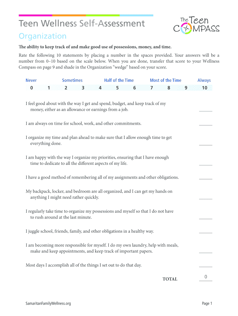 Wellness Assessment Worksheet  Form