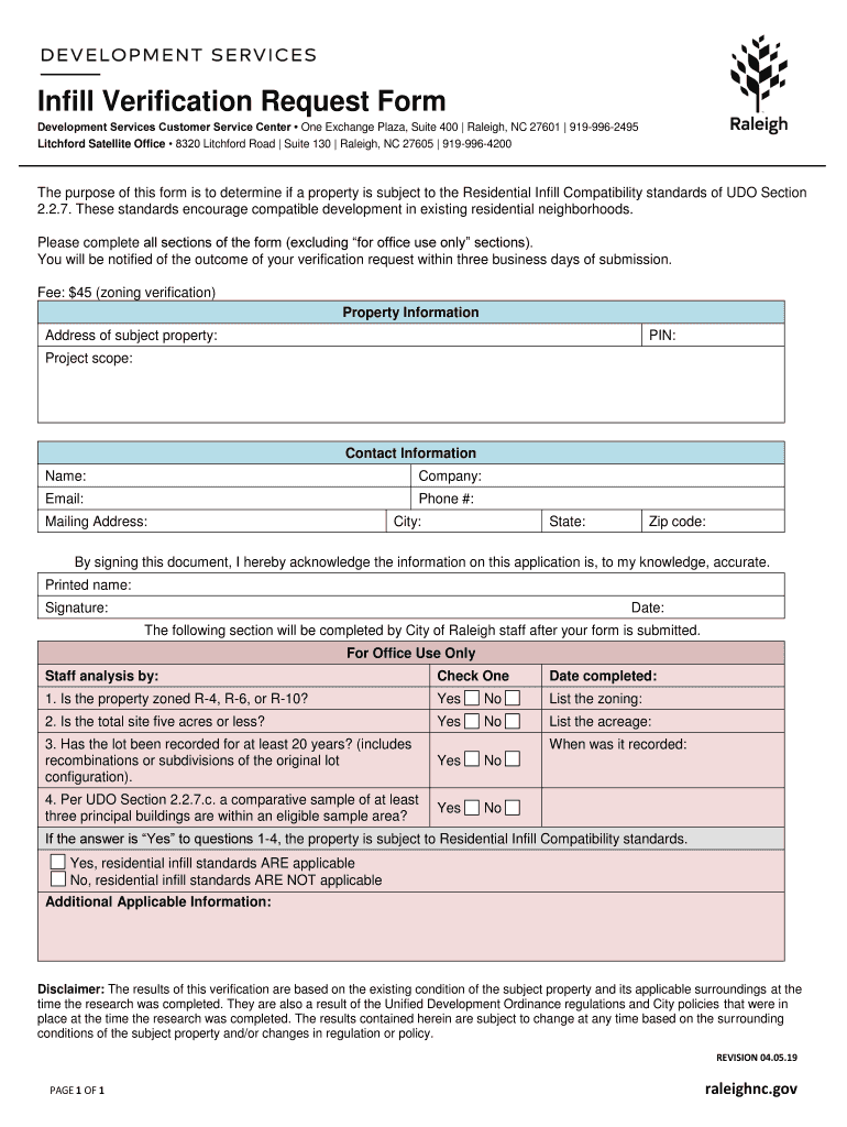 Infill Verification Request Form City of Raleigh