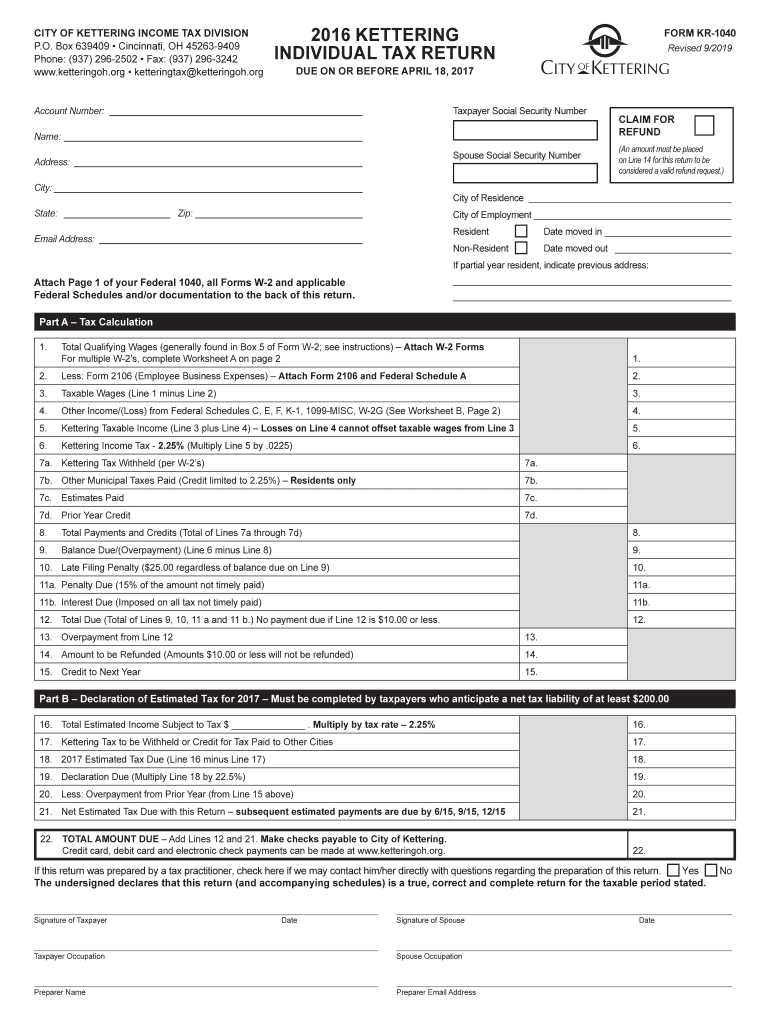 Individual Tax Forms City of Kettering