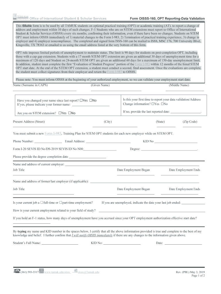  Fillable Online Form OISSS 160, Request for Data Validation 2019