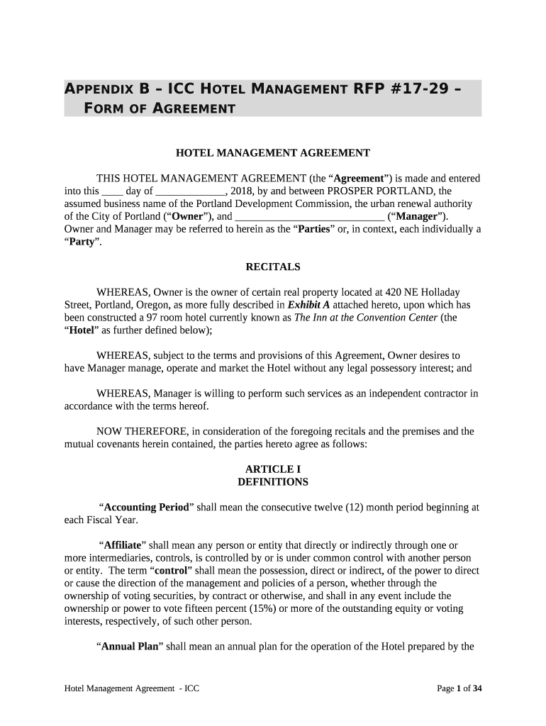 Hotel Management Contract Sample PDF  Form