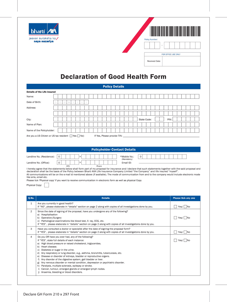 Good Health Form