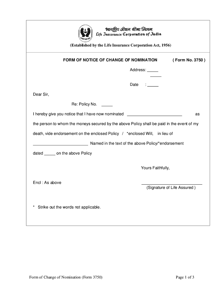 Life Insurance Form Change Nomination