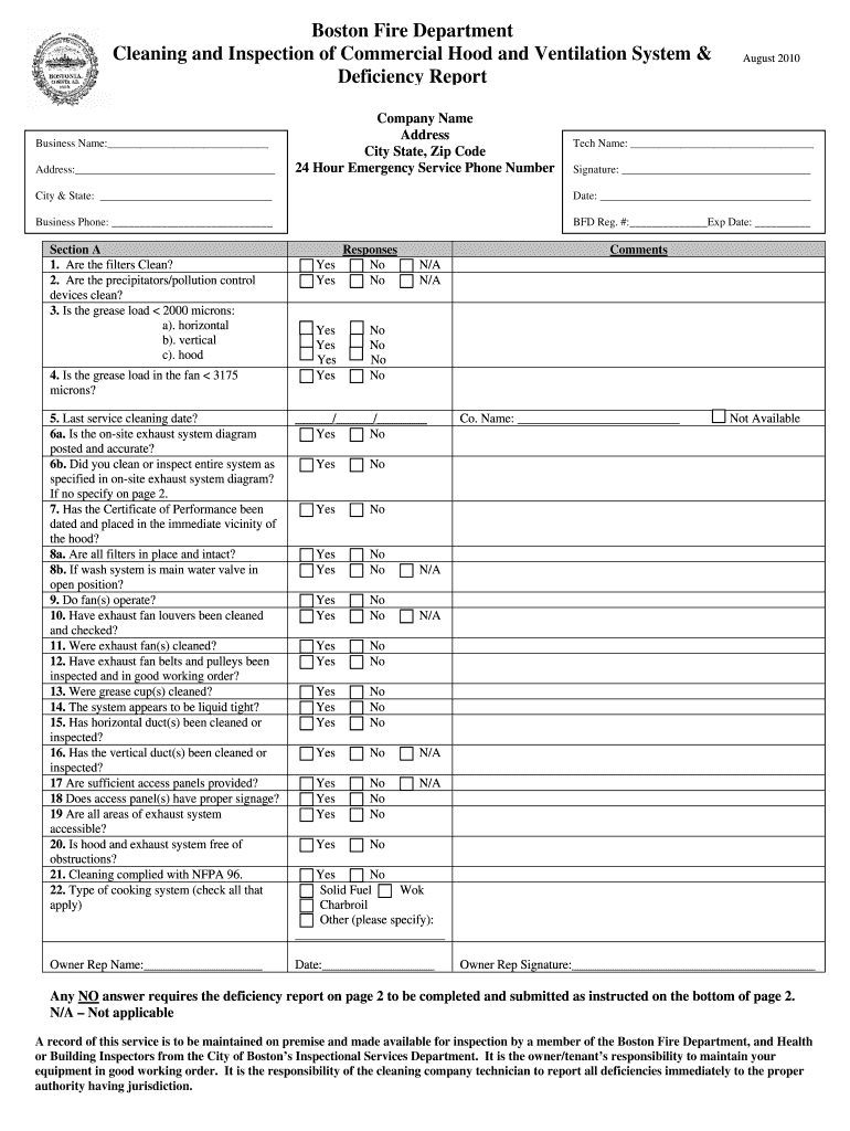  Sample Inspection and Deficiency Report Boston Gov 2010-2024