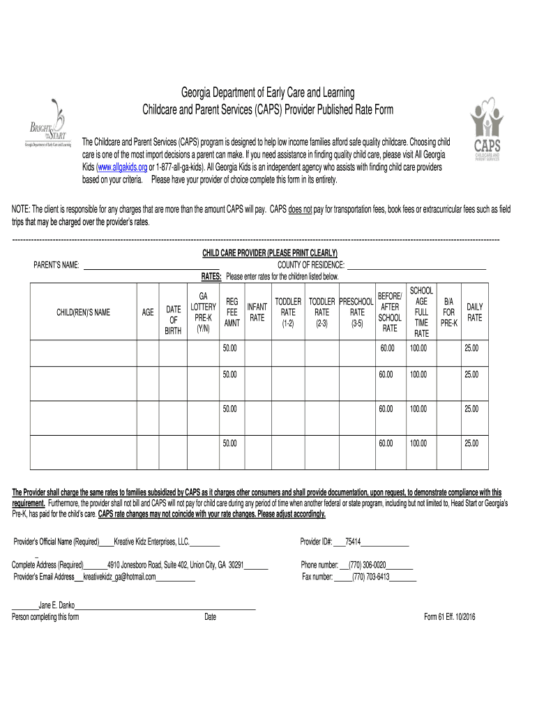 Provider Rate Sheet  Form