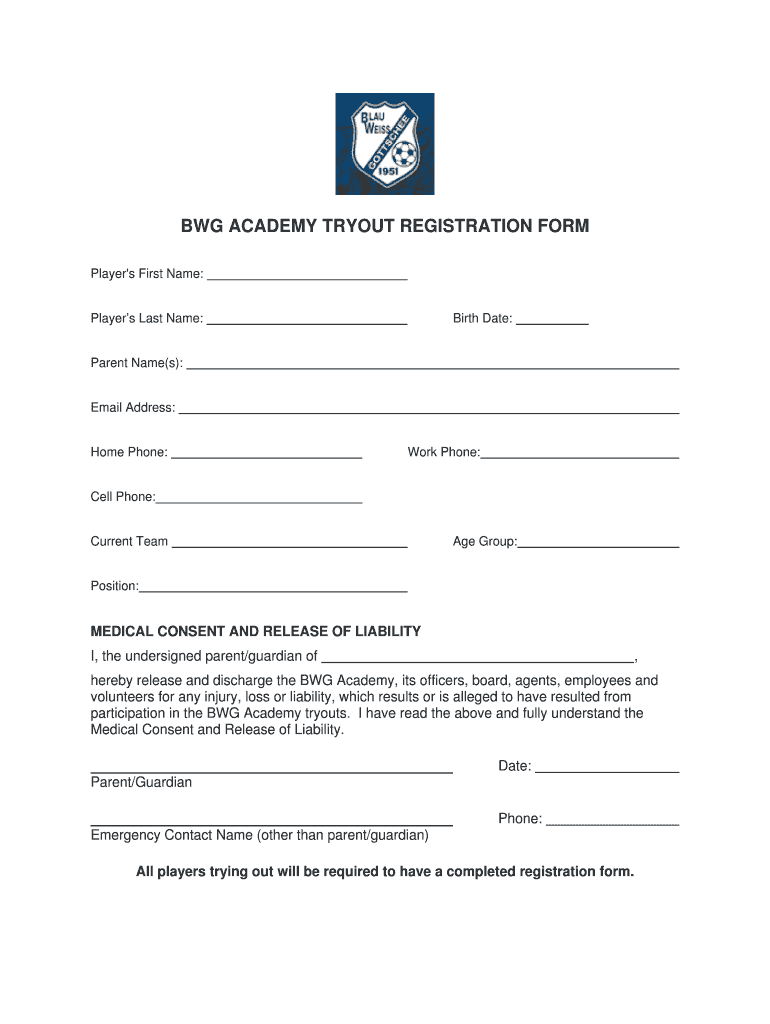 Tryout Permission Form Tryouts