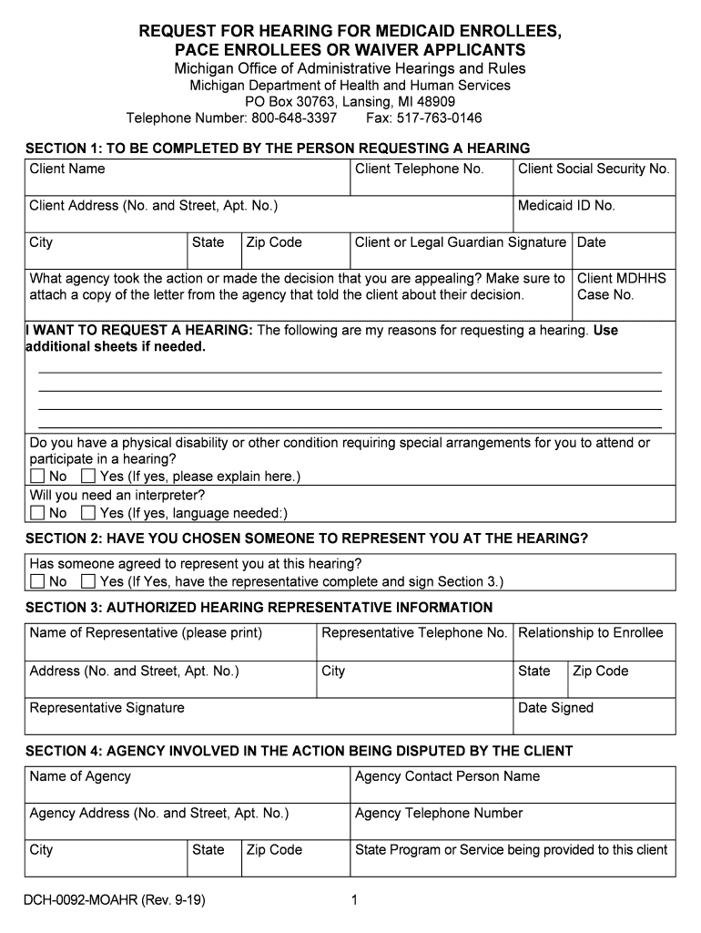 Request for Hearing for Medicaid Enrollees, Pace Enrollees or Waiver Applicants  Form