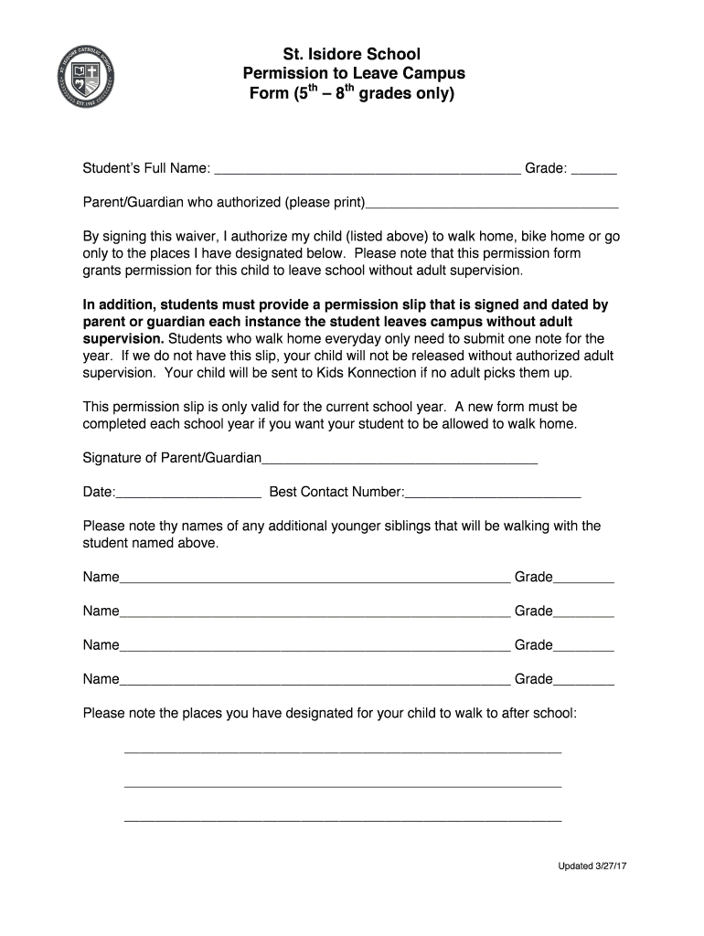  Ride Walk off Campus Form DOCX 2017-2024