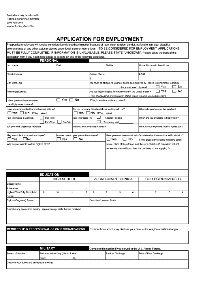 Rigby's Job Application  Form