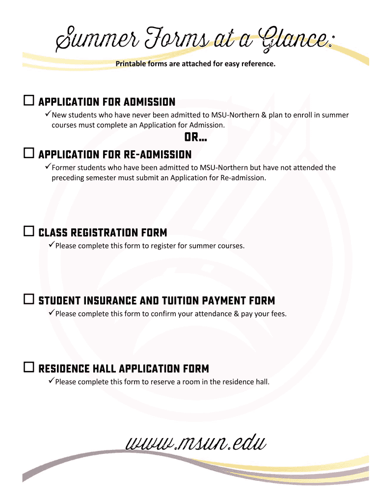 Summer Application Class Registration  Form
