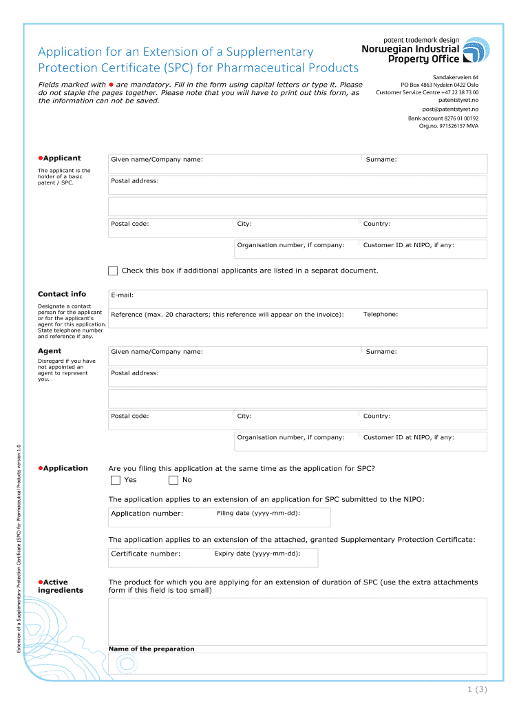 Supplementary Protection Certificates for Pharmaceutical and  Form