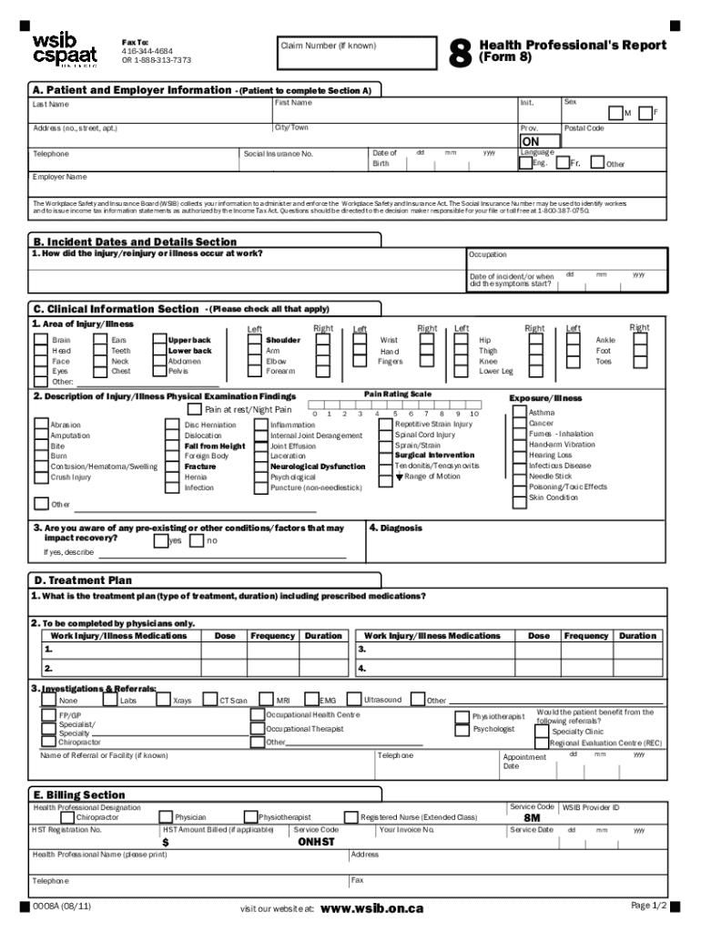 Health Professional's Report Form 8 Oakville