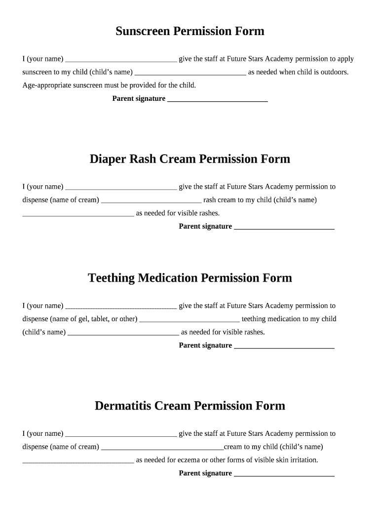 Diaper Rash Cream Permission Form