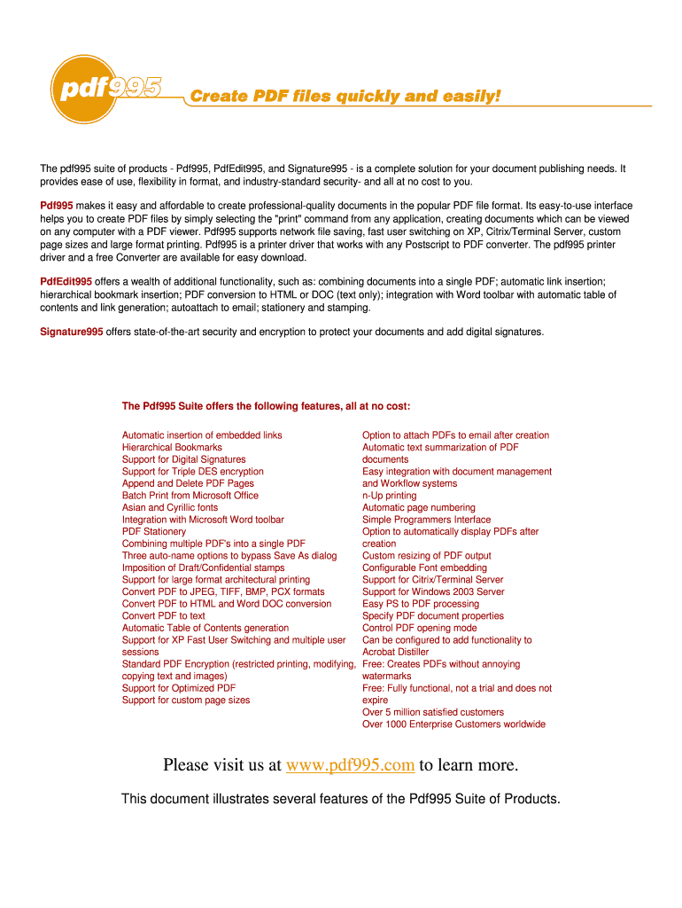 This Document Illustrates Several Features of the Pdf995 Suite  Form