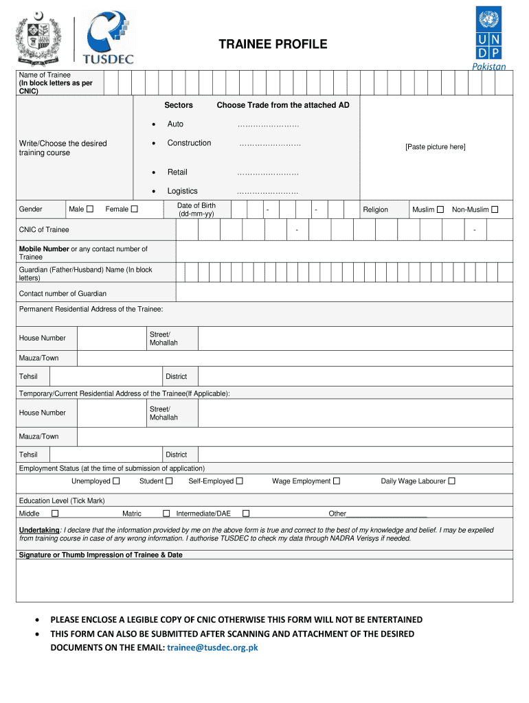 Trainee Profile  Form