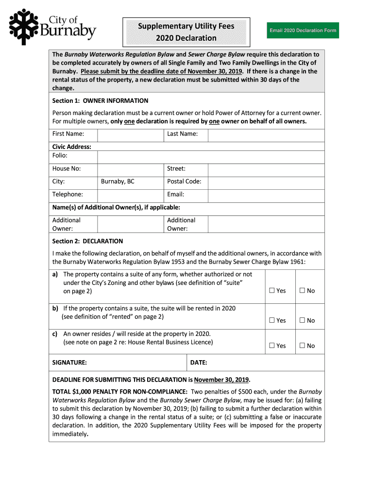 Burnaby Supplementary Utility Fees  Form