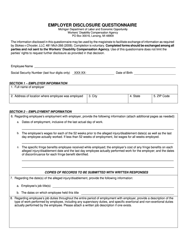  Form WC 105B Employer Disclosure Questionnaire 2019-2024