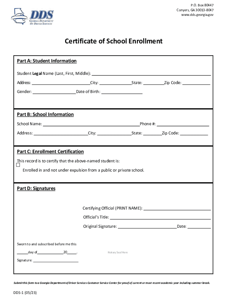  Certificate of School Enrollment Form 2023-2024