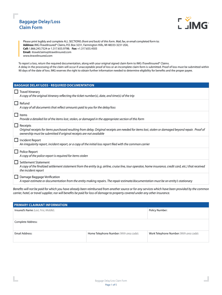  Baggage DelayLoss Claim Form ITravelInsured 2020-2024