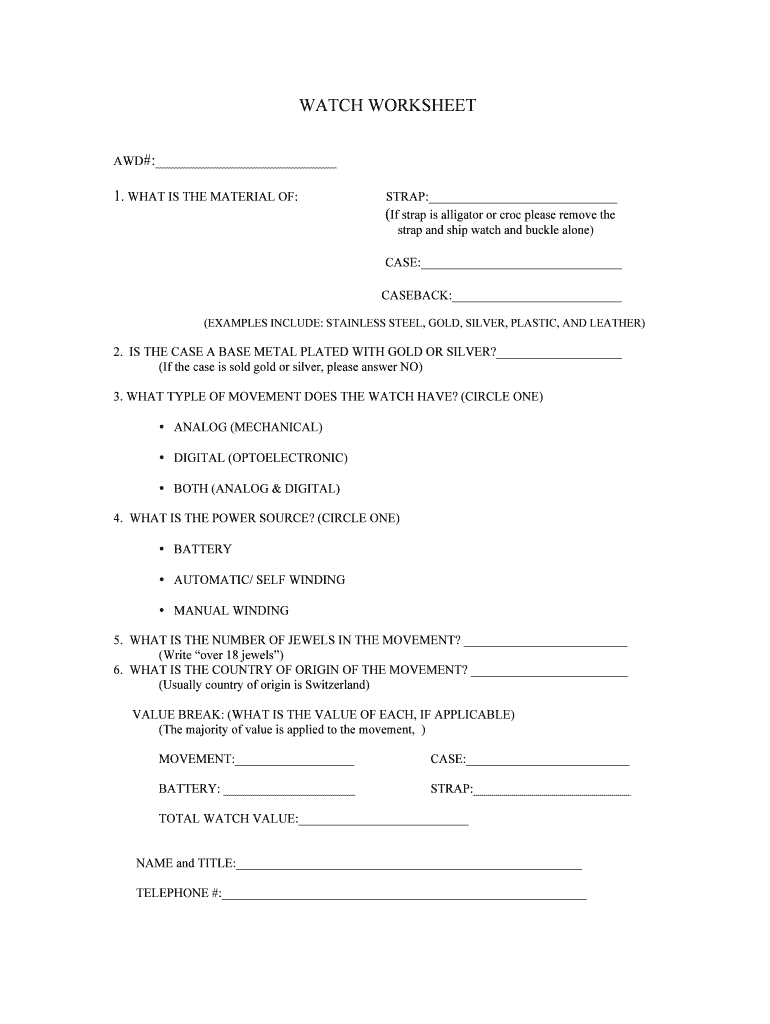 Fedex Watch Worksheet  Form