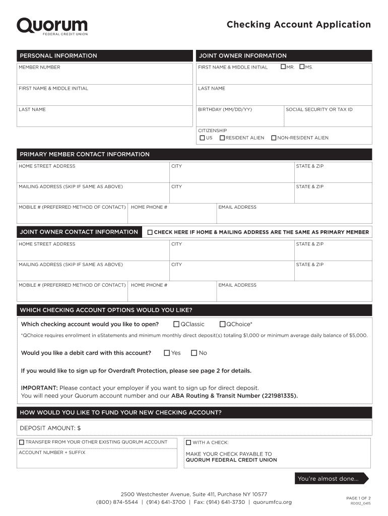  Checking Account Application Online 2015-2024