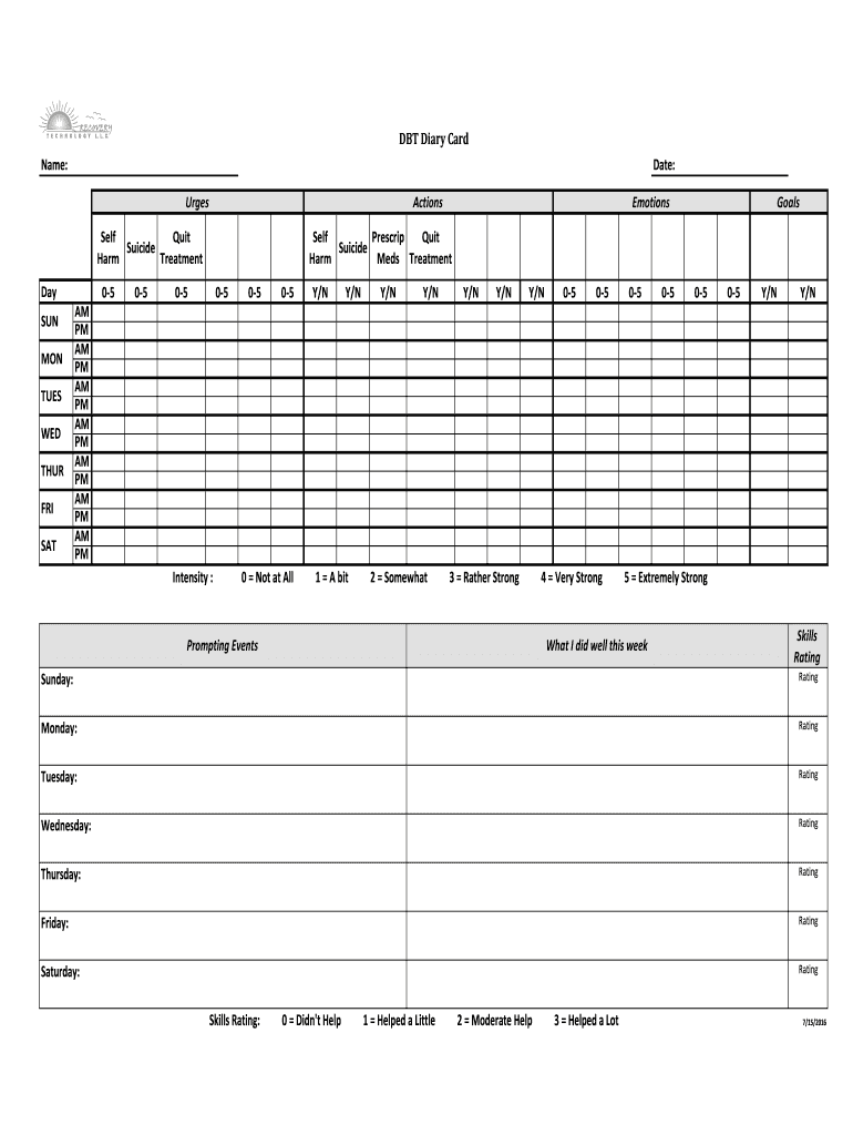 Get and Sign Diary Cards Dbt 2018-2022 Form