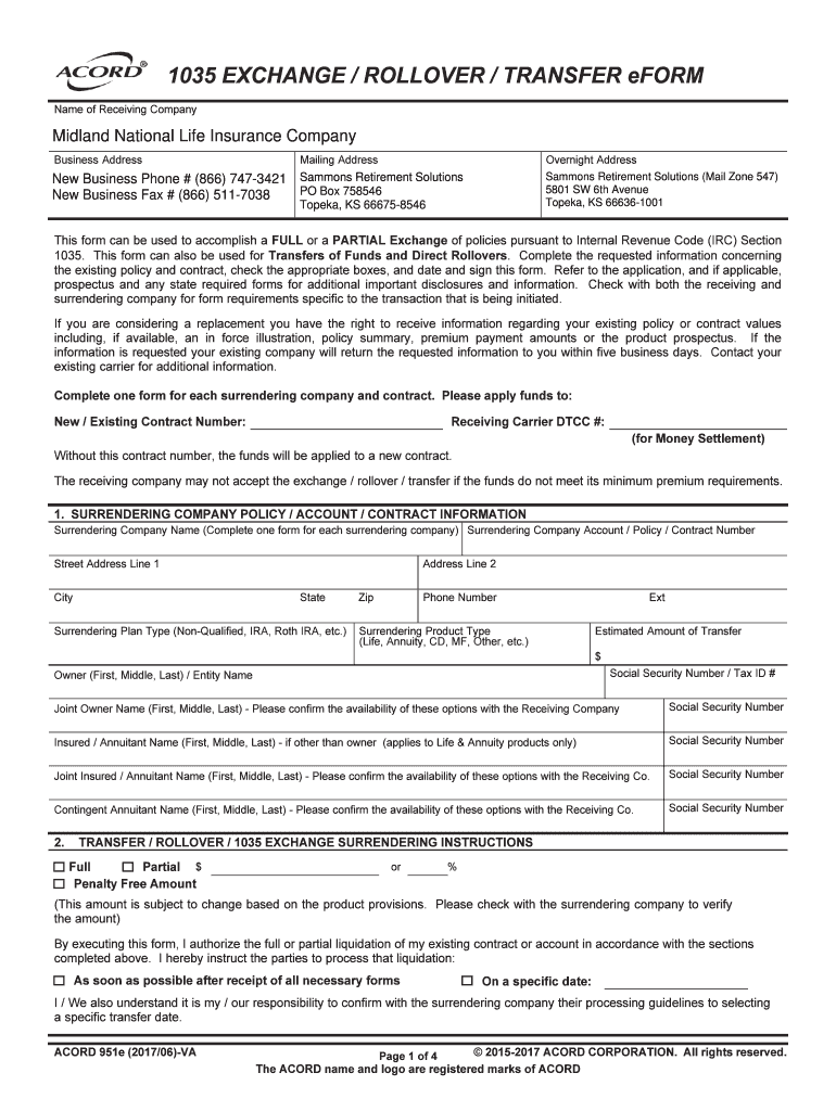 Annuity 1035 Exchange and TransferRollover Form