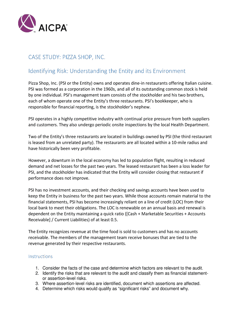 AICPA Risk Assessment Staff Training Case Study Use This Case Study along with the Related PowerPoint to Educate Your Firm on Pr  Form