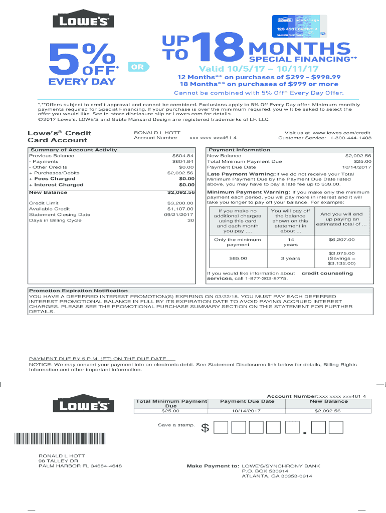 Synchrony Bank Statement PDF  Form