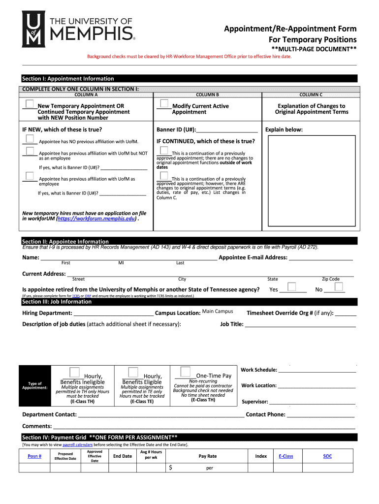  AppointmentRe Appointment Form for Temporary Positions 2020-2024