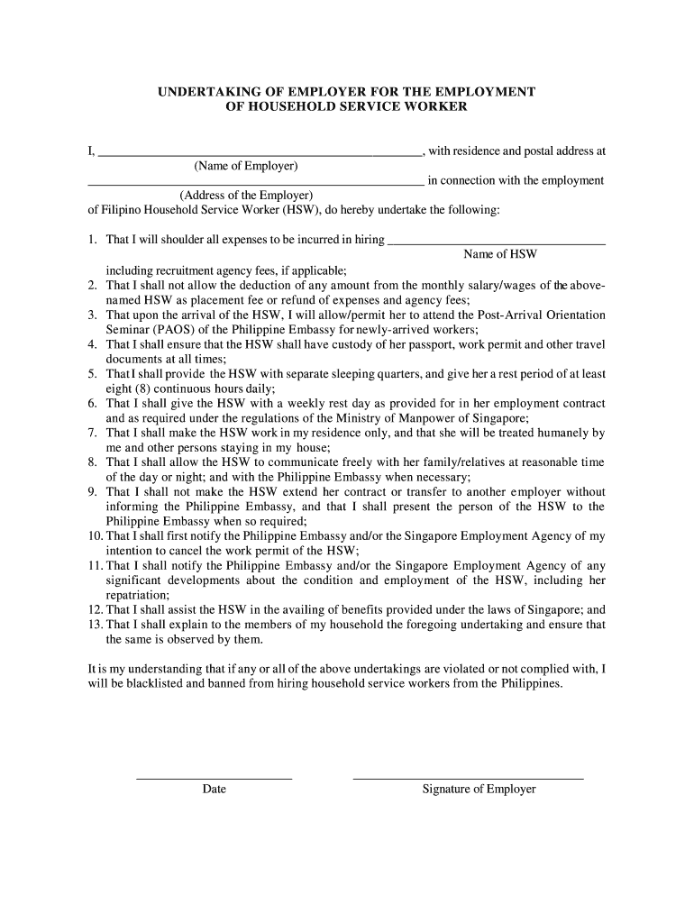 Undertaking of Employer  Form