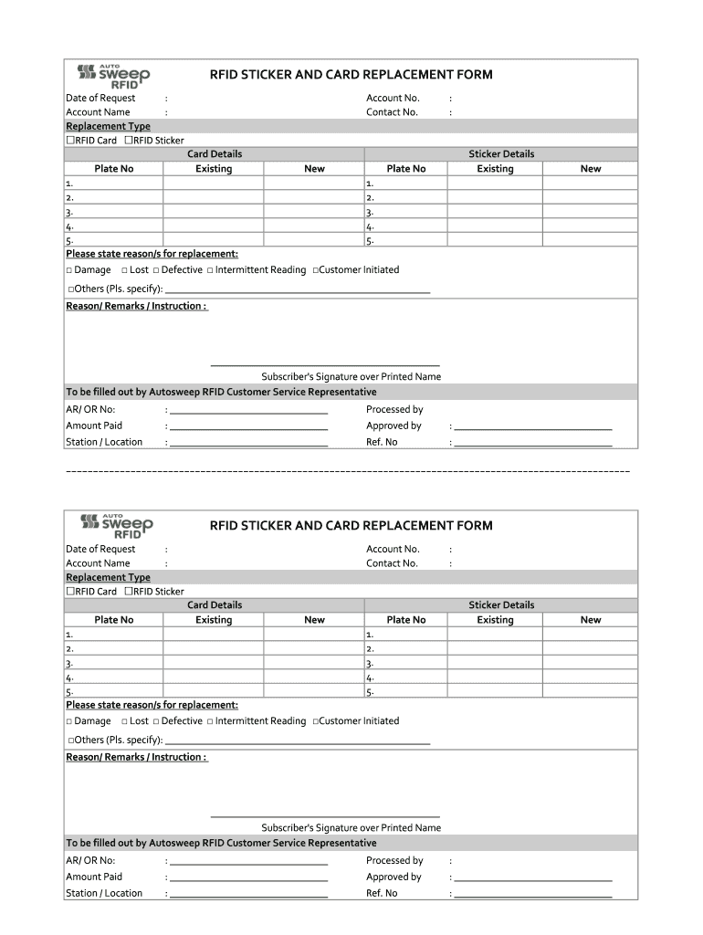 Lost Autosweep Card  Form