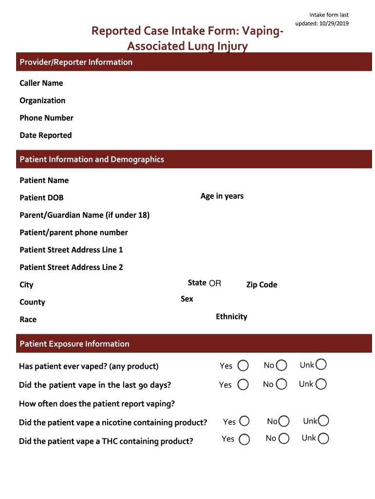 Investigative Guideline Vaping Associated Lung Injury  Form