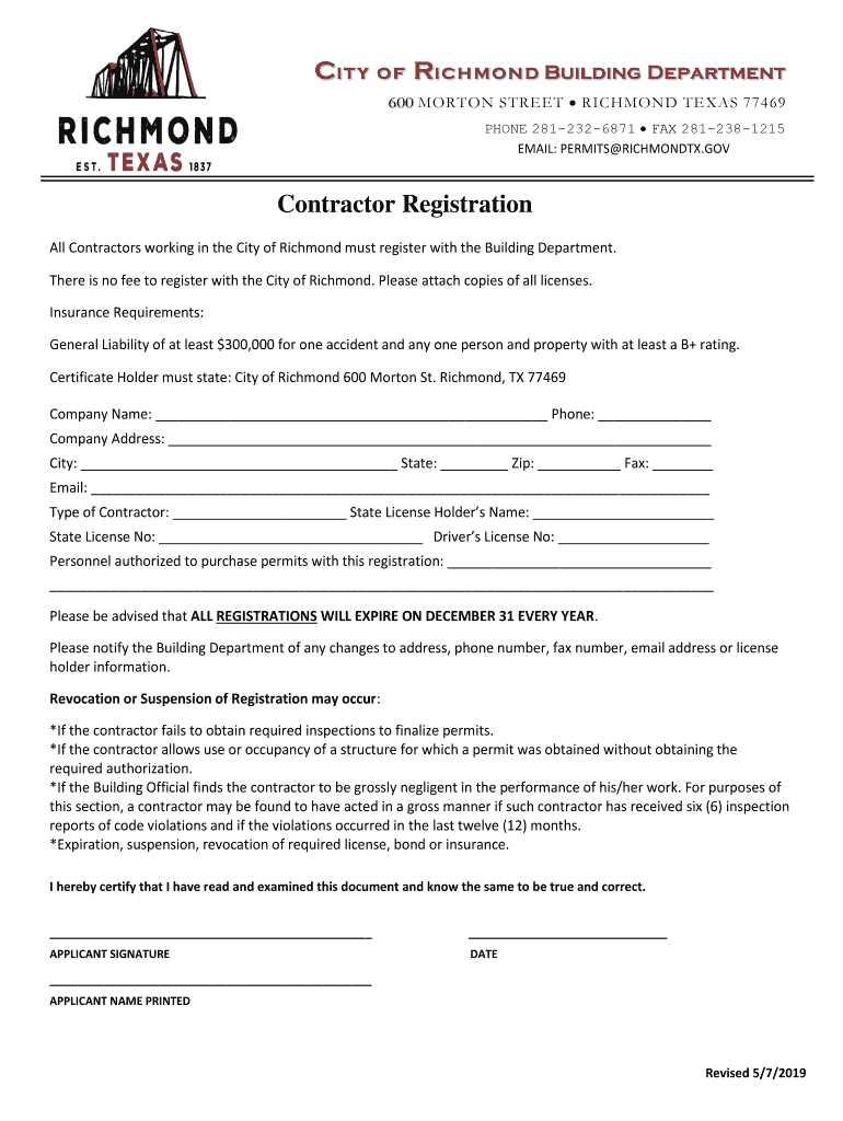 Contractor Registration City Building  Form