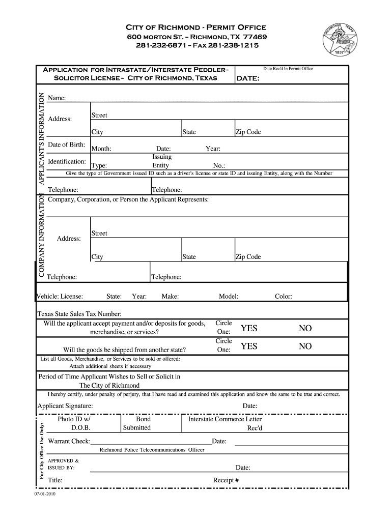 City of Richmond Permit Office 600 Morton St  Form