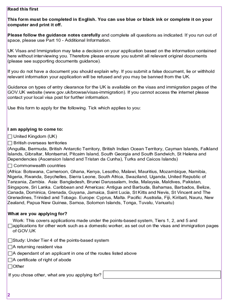  Application Form for UK Visa to Work, Study and for Dependants 2019-2024