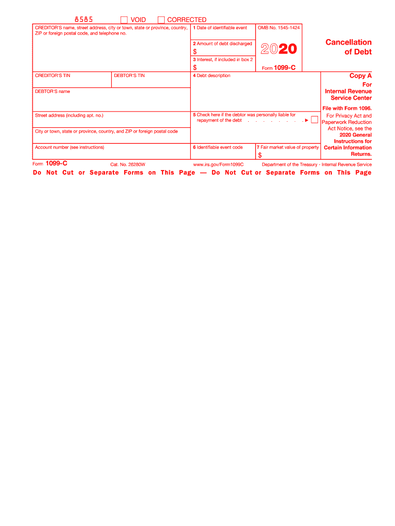 Form 1099 C Cancellation of Debt