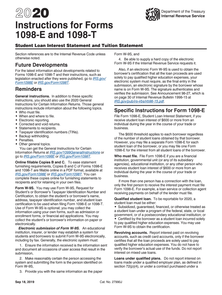  Internal Revenue Service Instructions for Forms Page 1 of 2020