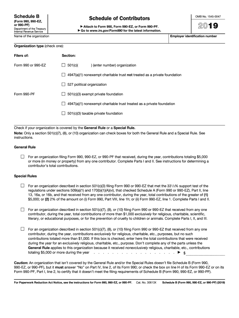 2019 Schedule B (990 form)