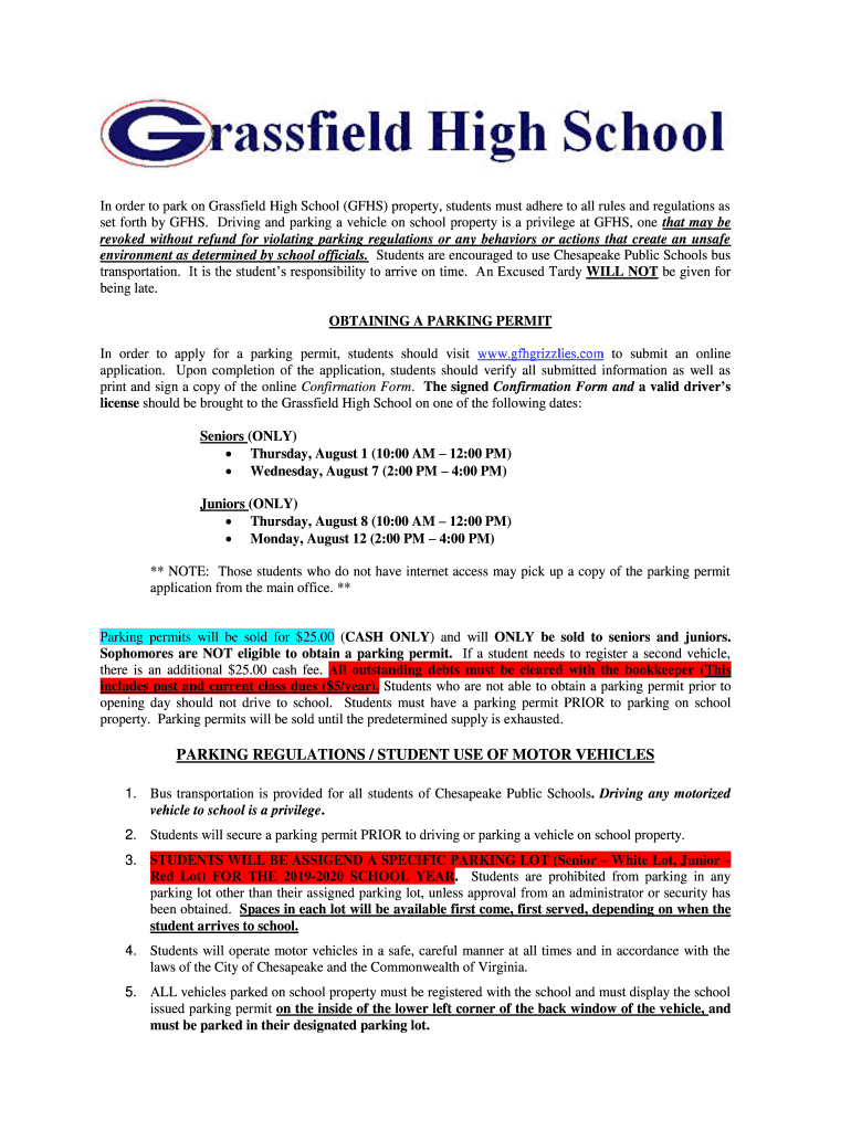  PARKING REGULATIONS STUDENT USE of MOTOR VEHICLES 2019