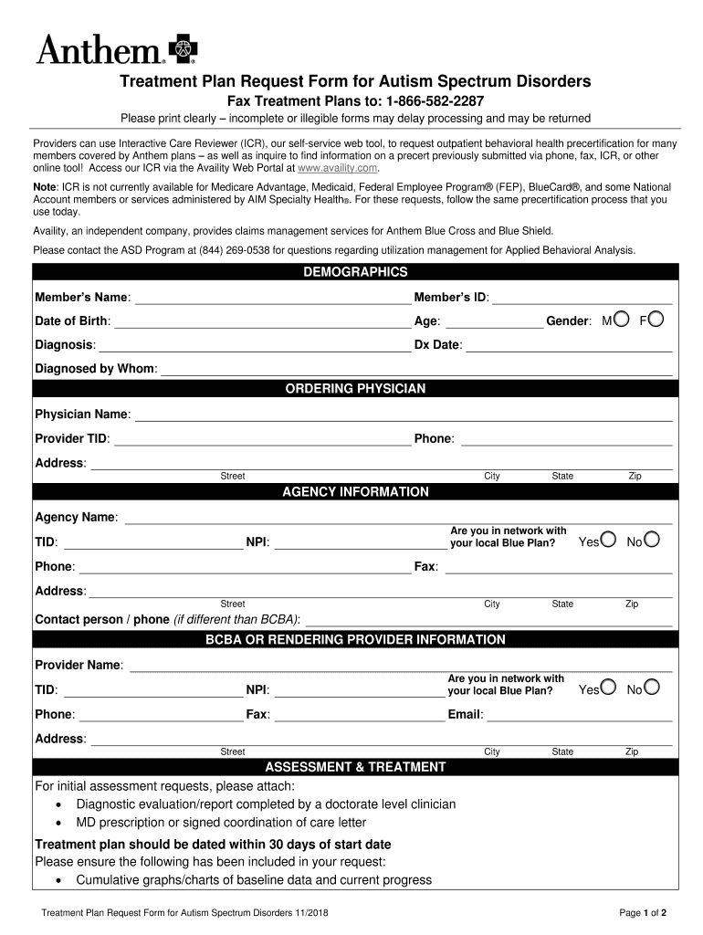 Anthem Treatment Autism  Form