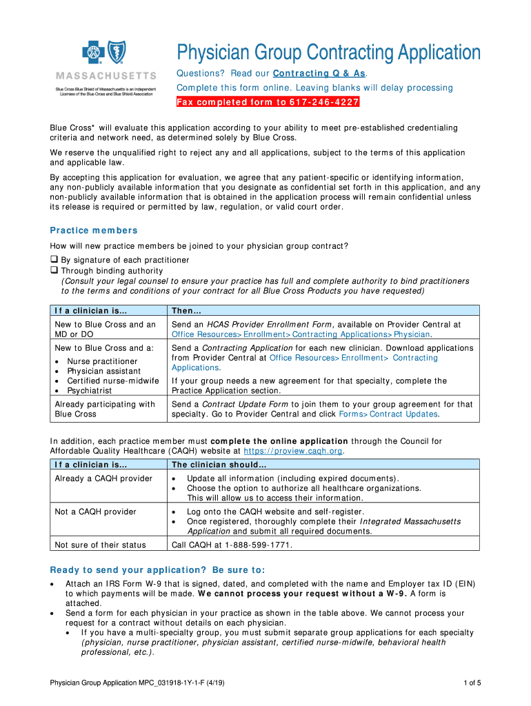  MPC031918 1Y 1 F Physician Group Application 4 19 Request for Taxpayer Identification Number and Certification 2019-2024