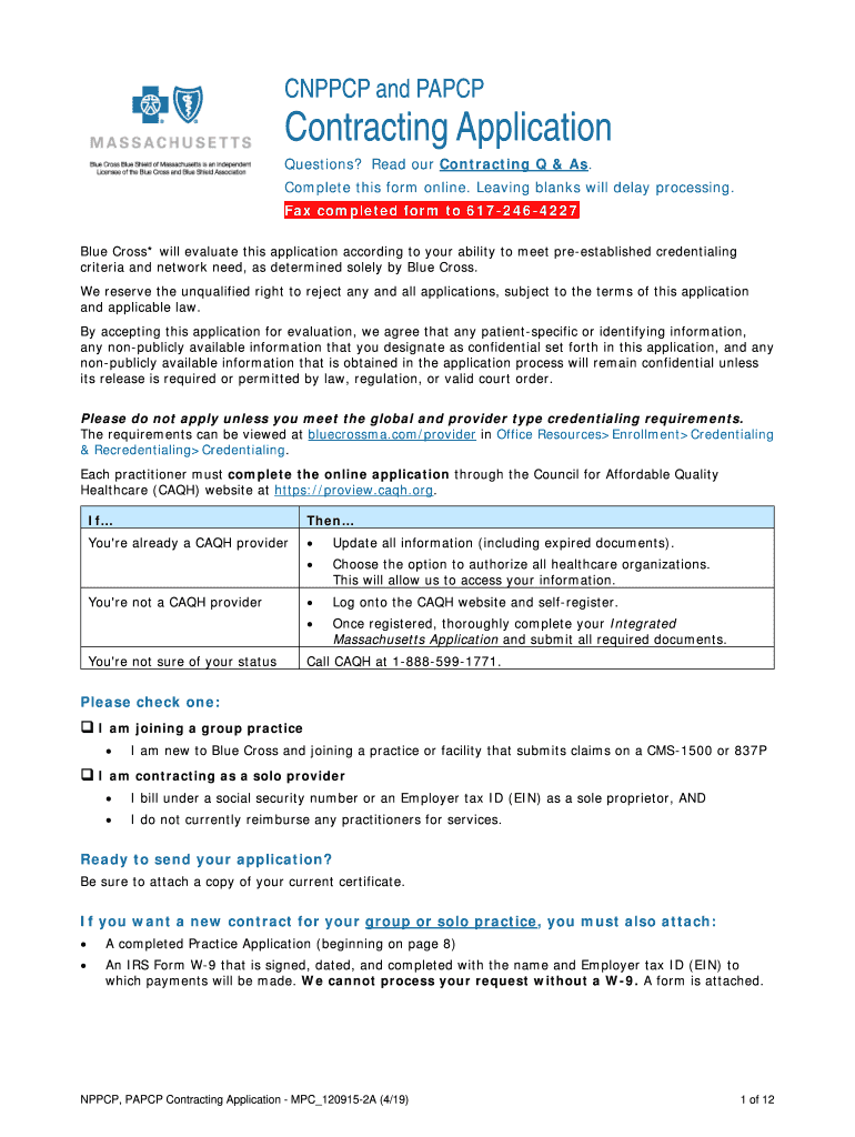  MPC120915 2A NPPCP, PAPCP Contracting Application 4 19 Request for Taxpayer Identification Number and Certification 2019-2024