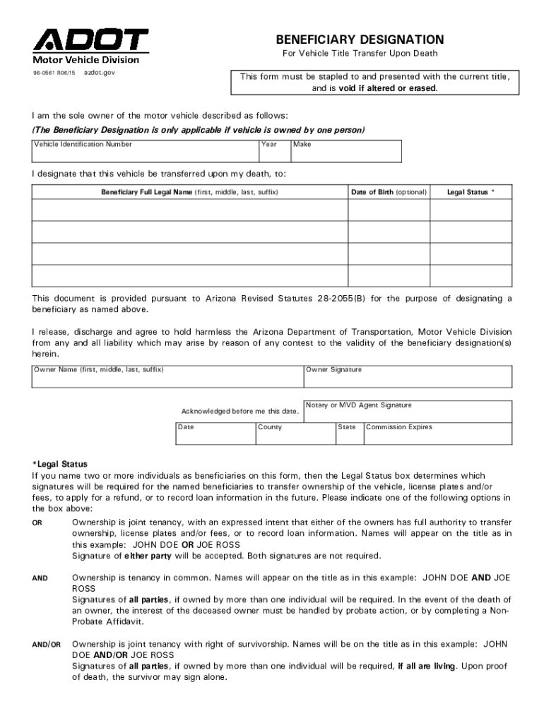 Adot Beneficiary Designation Form