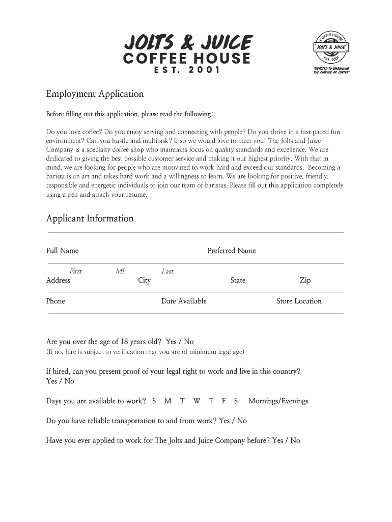 Jolts and Juice Application  Form