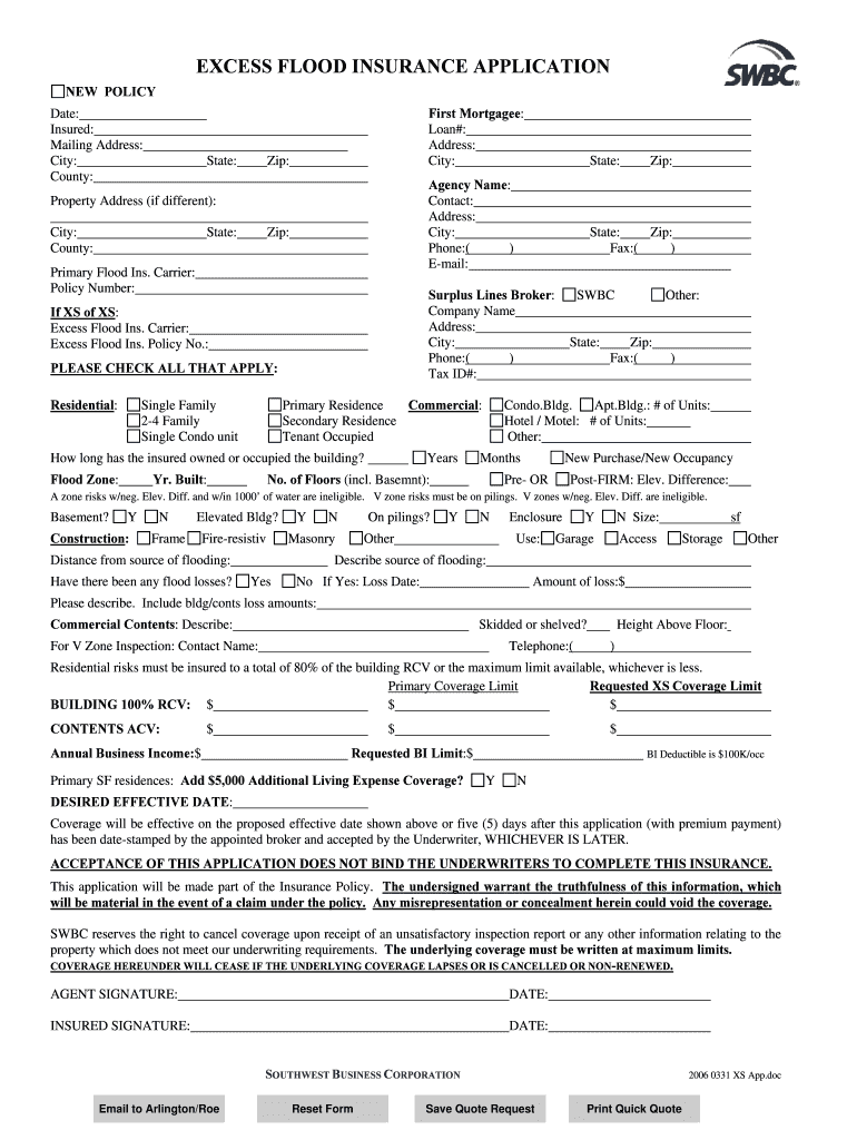  EXCESS FLOOD INSURANCE APPLICATION Arlington Roe 2006-2024