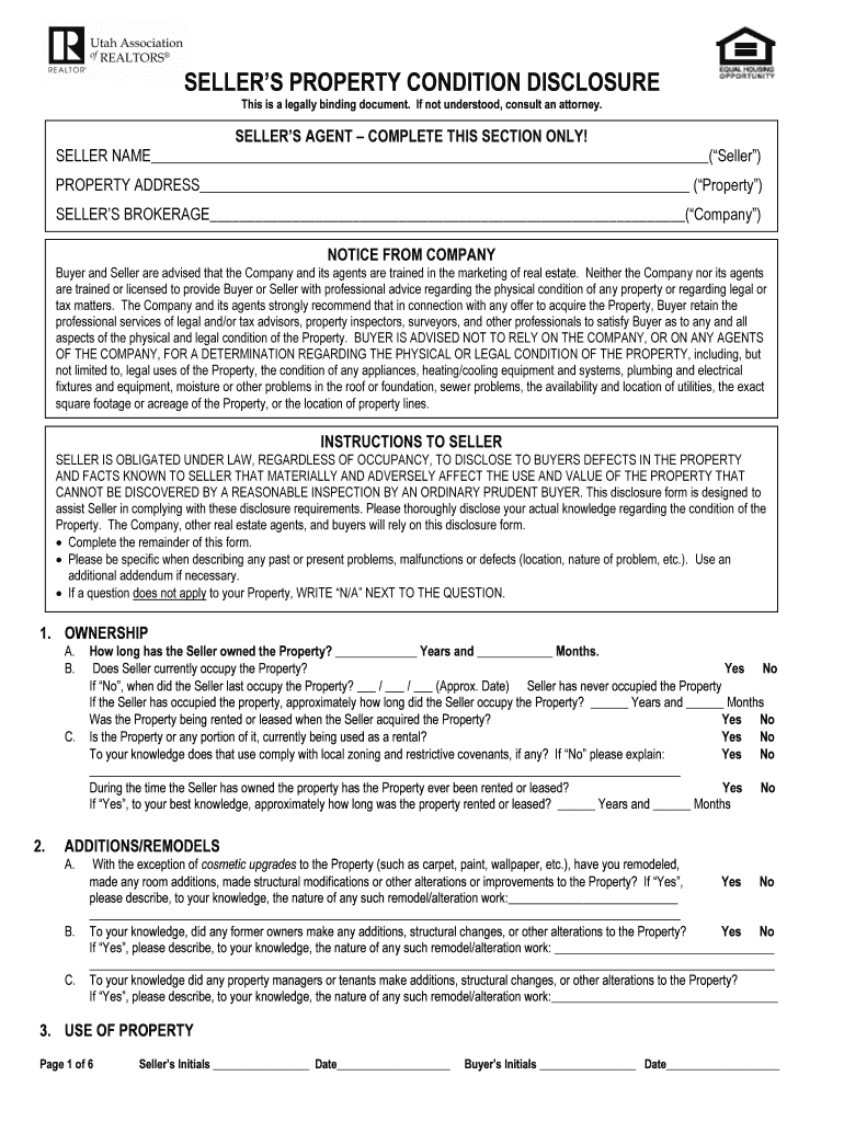 Seller Disclosure Form Utah PDF