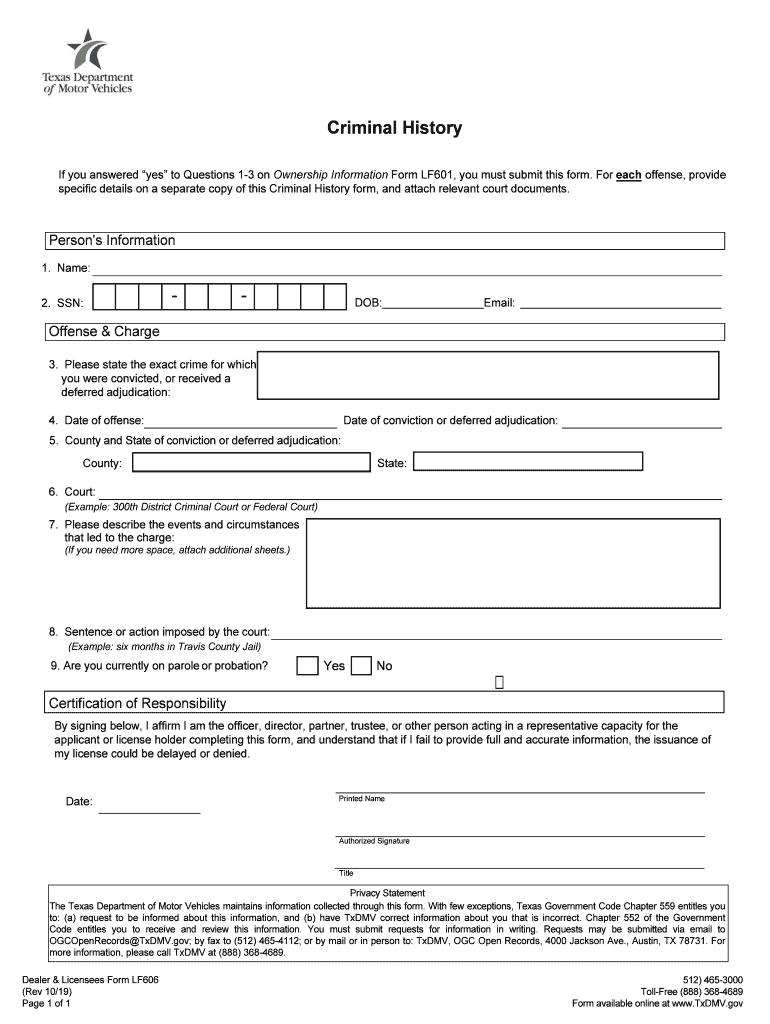  If You Answered Yes to Questions 1 3 on Ownership Information Form LF601, You Must Submit This Form 2019-2024