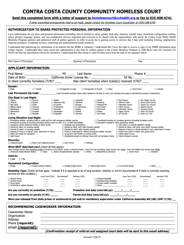  Send This Completed Form with a Letter of Support to Homelesscourtcchealth 2019