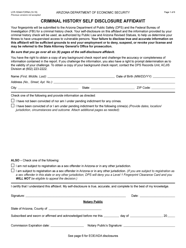 LCR 1034A Criminal History Self Disclosure Affidavit Criminal History Self Disclosure Affidavit  Form